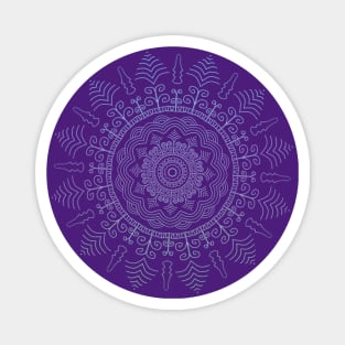 Floral Mandala in Green, Purple, and Blue Tones on Purple Magnet